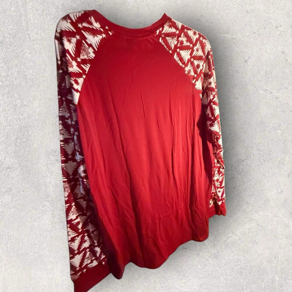 LuLaRoe Mark Henley Shirt 2XL Red With White Christmas Tree Long Sleeve NWT - Picture 3 of 5